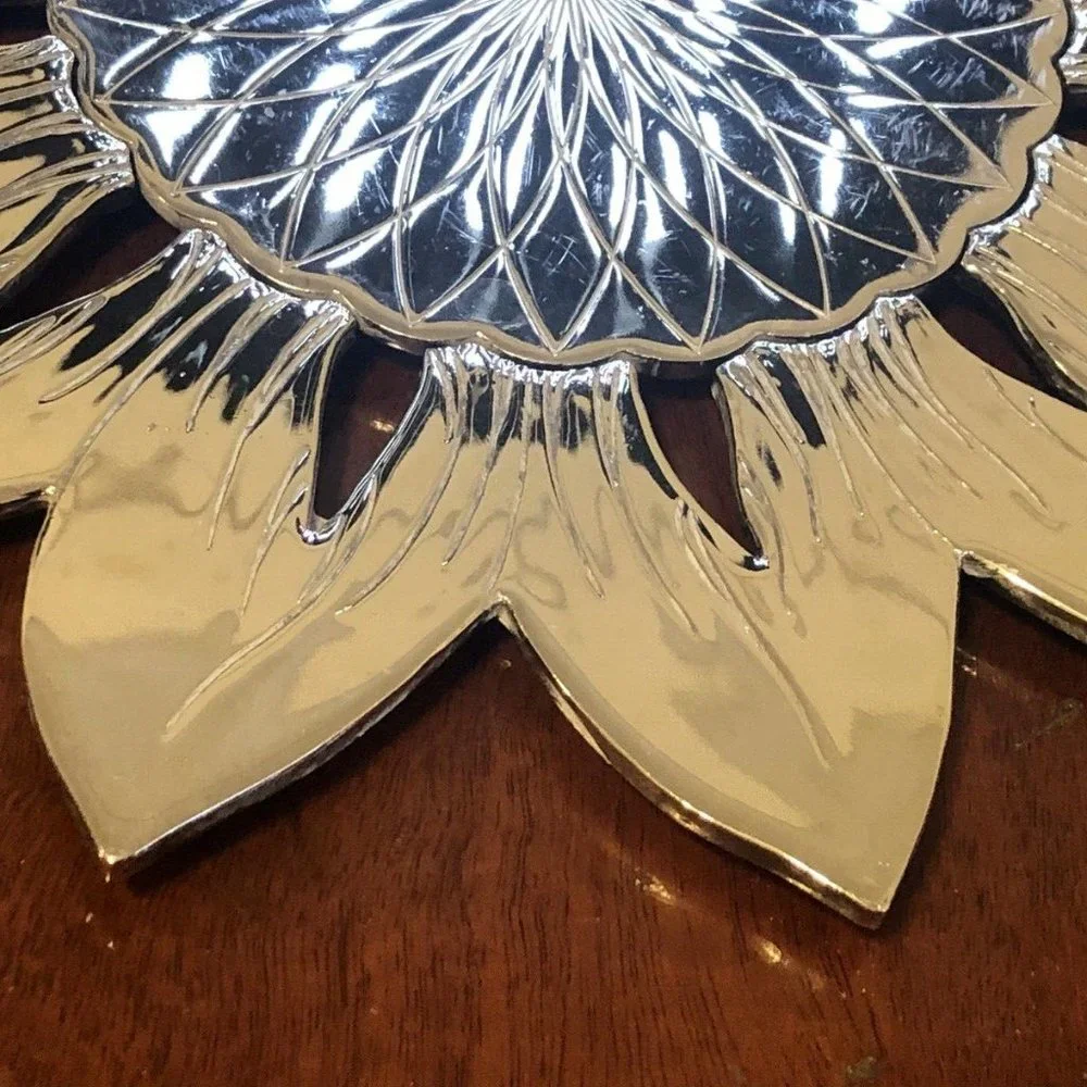 Vintage 2 in 1 Silver Chrome Towle Flower Trivet Footed